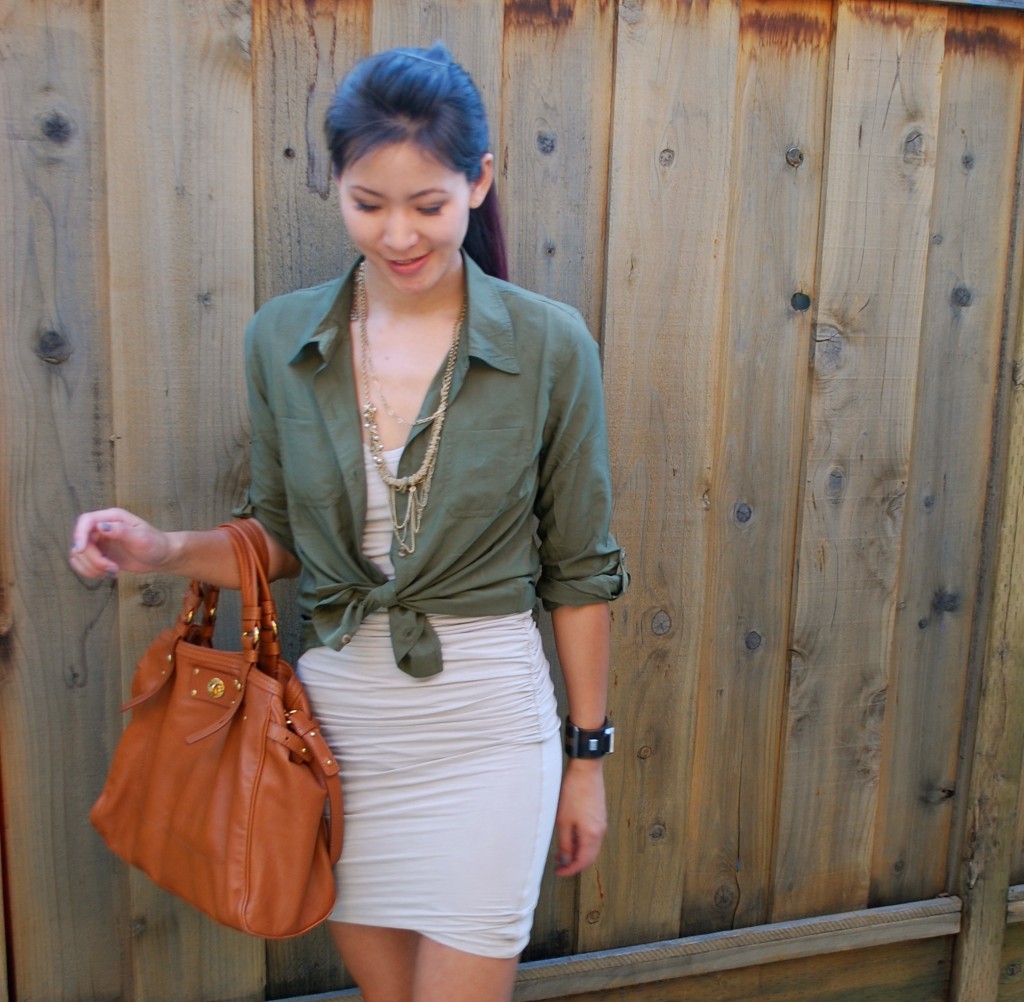 James Perse Dress and Olive Shirt