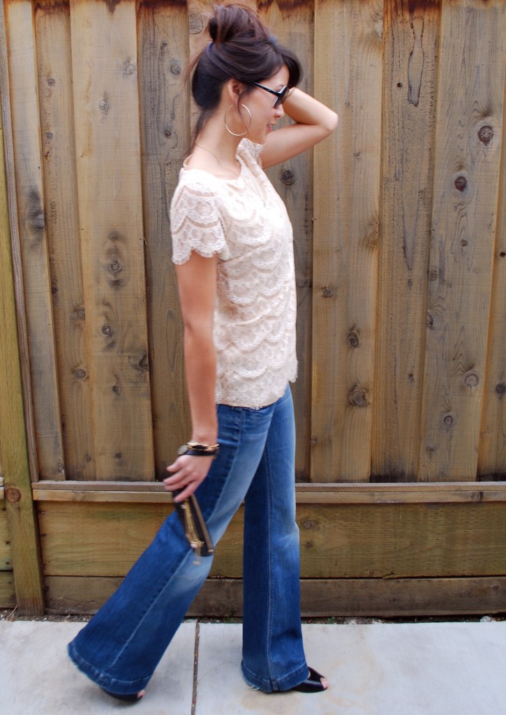 Sabine Vintage Lace with wide leg jeans