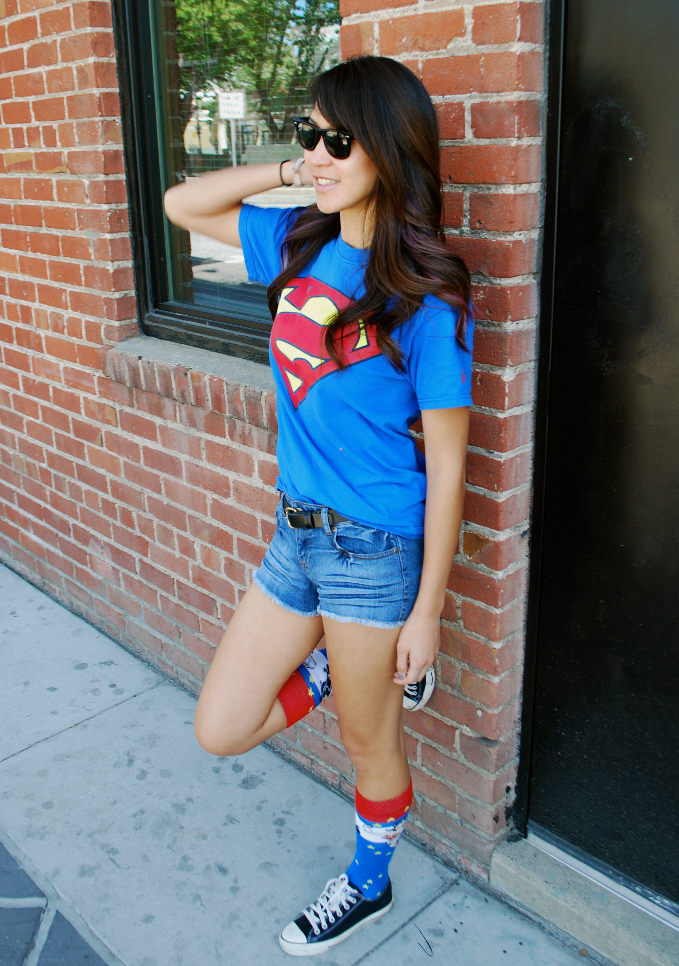 Comic Fest Outfit - Superman shirt and Wonder Woman socks