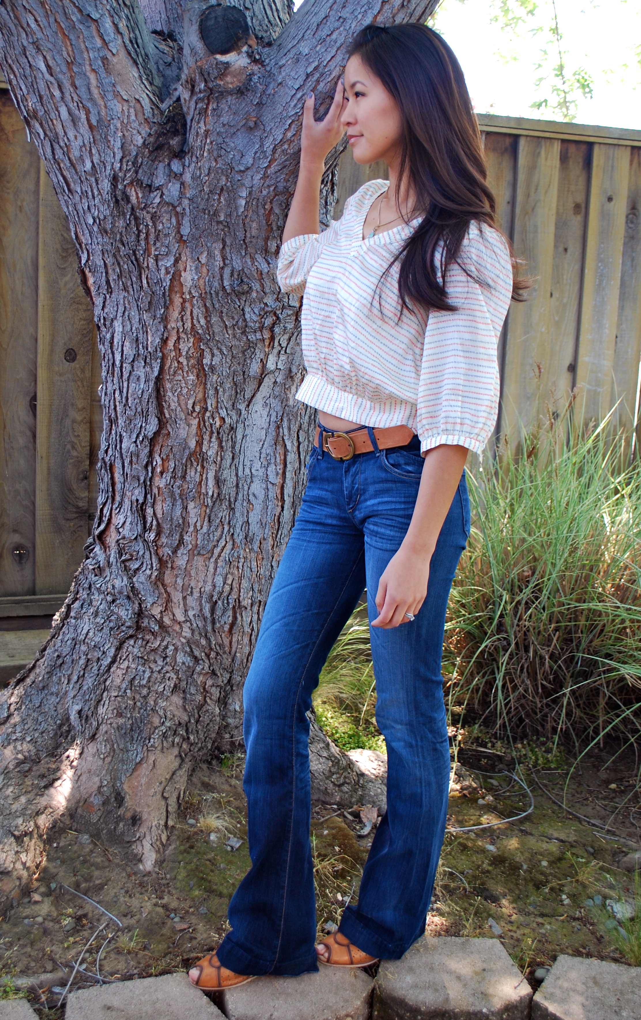 Seven High Waist Jeans and Anthropologie Blouse