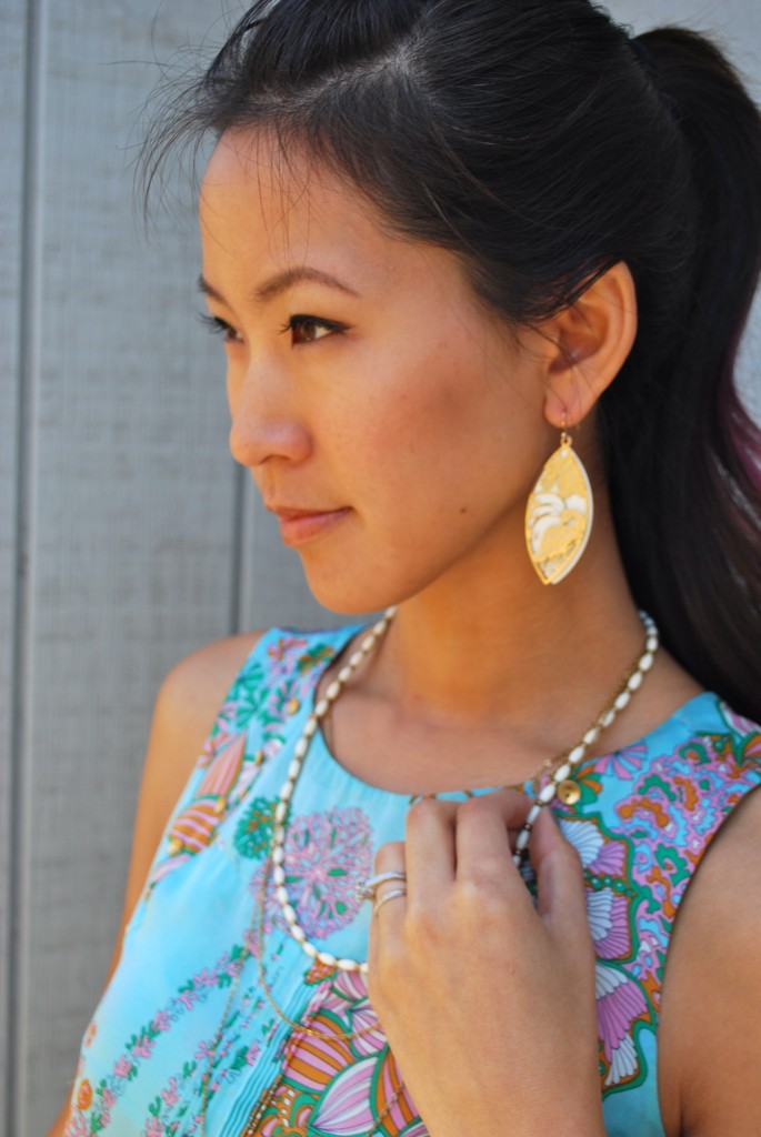 Leifsdottir Patterned Tank and Leaf Earrings