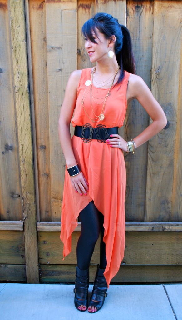 Sheer Orange Dress and Dolce Vita Boots