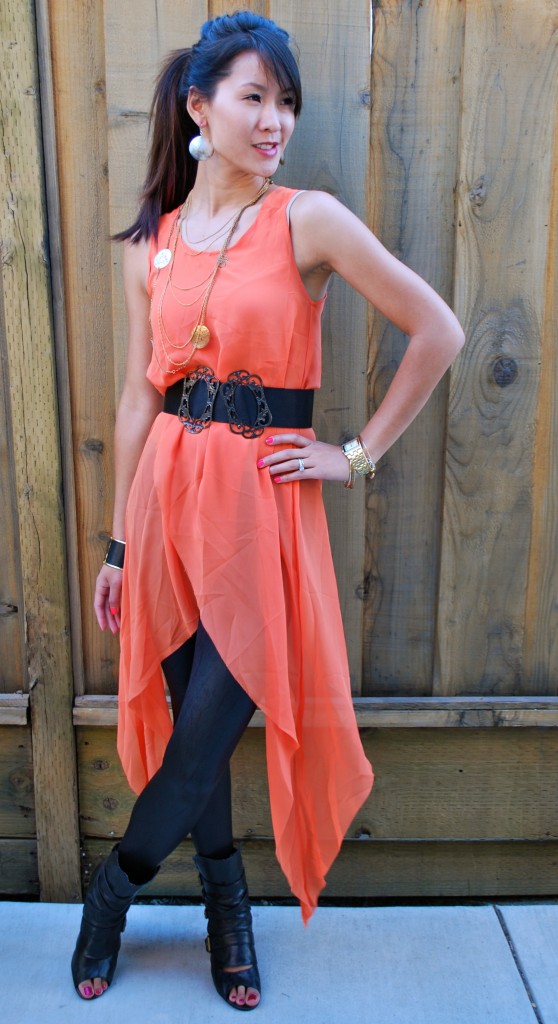 Sheer Orange Dress and Dolce Vita Boots