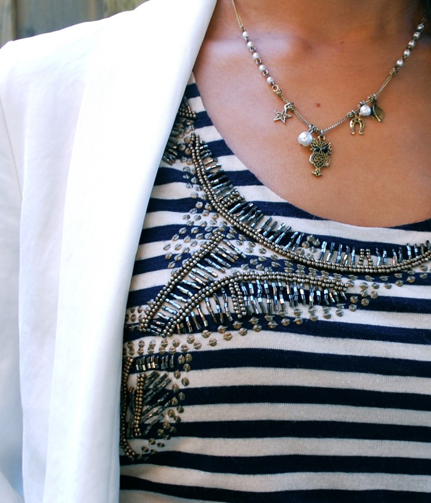 navy white stripe nautical beaded tank top