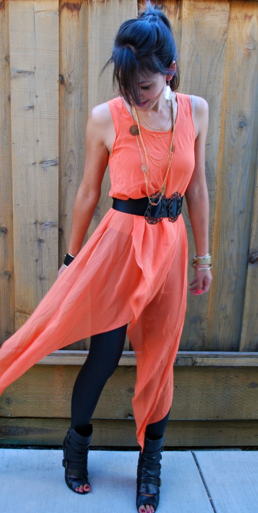 Sheer Orange Dress and Dolce Vita Boots