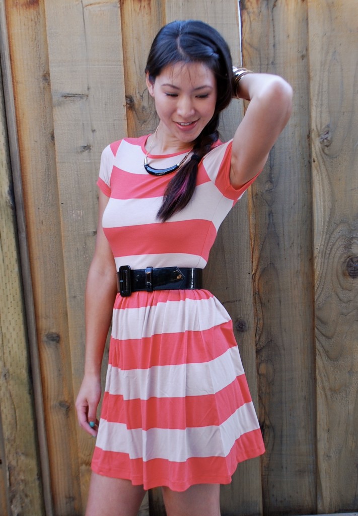 Asos Coral Tan Striped Skater Dress