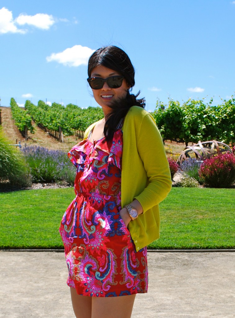 Tibi Paisley Dress and Yellow Cardigan