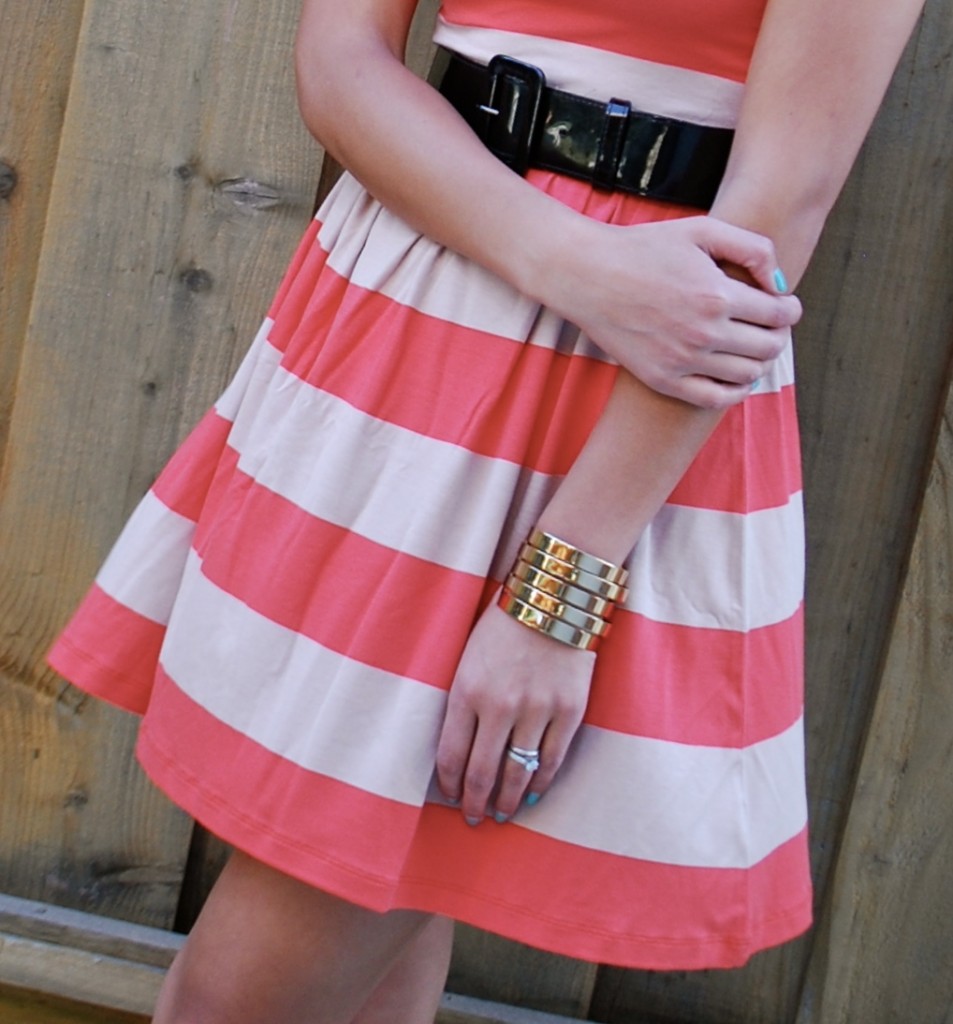 Asos Coral Tan Striped Skater Dress