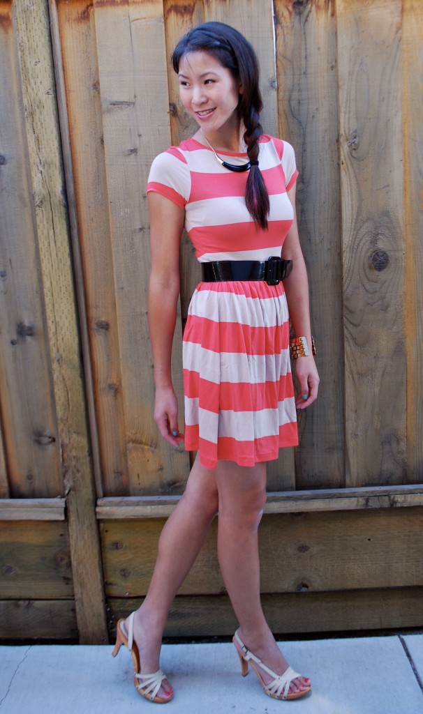 Asos Coral Tan Striped Skater Dress