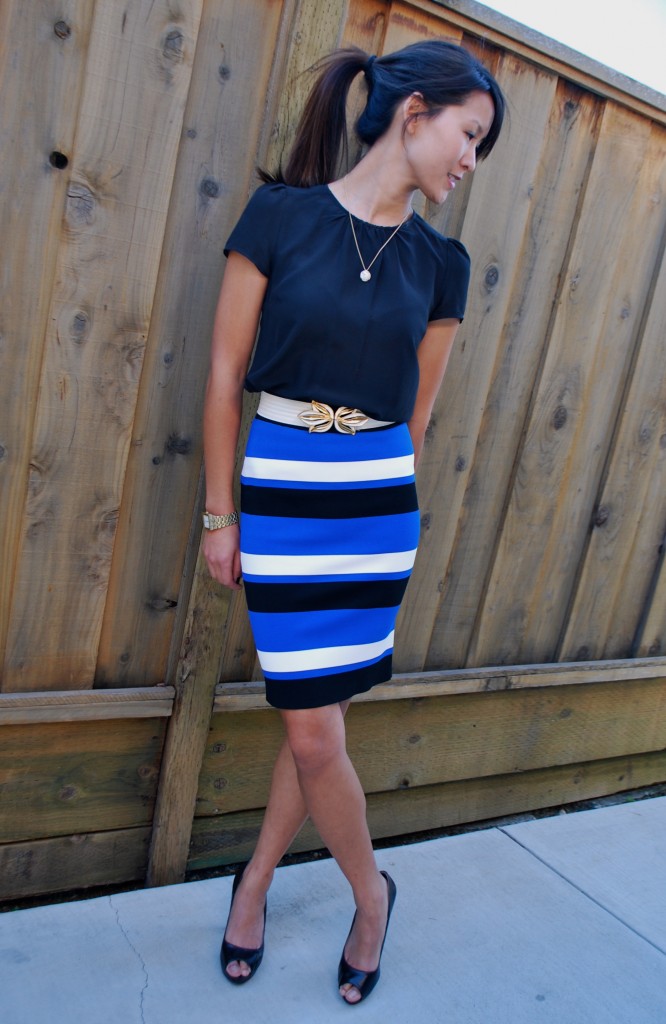 BCBGMaxAzria Striped Bandage Skirt and Pippa Blouse