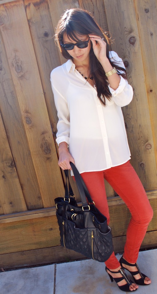 Red Orange Pants and Silk Dress Shirt