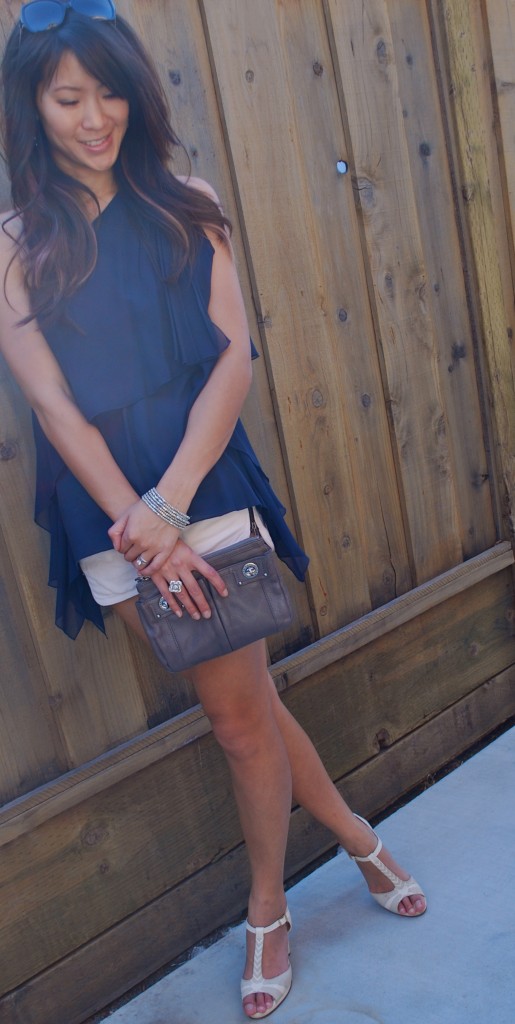 Alice & Olivia One Shoulder Blouse and Marc Jacobs Turnlock Clutch