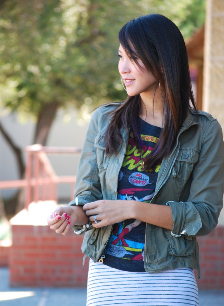 Wonder Woman shirt and Military Cargo Jacket