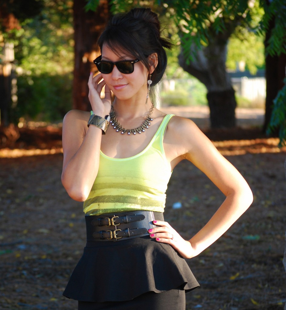 Free People Striped Neon Tank and Peplum Skirt