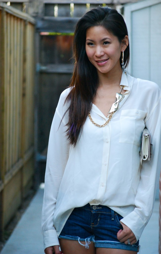 Silk Dress shirt and Marc Jacobs MacKenzie Bow Necklace