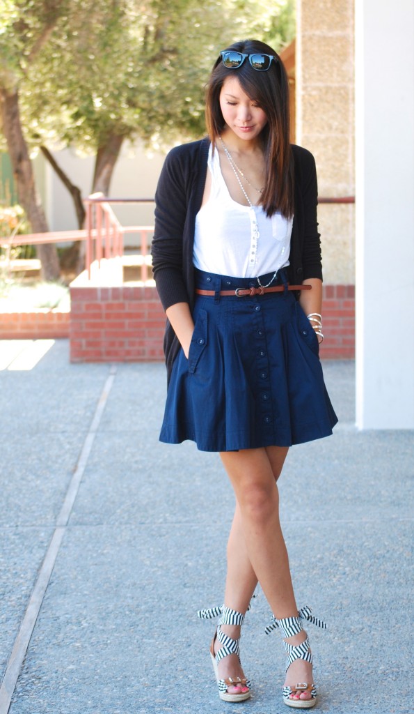 French Connection Nautical Skirt and LA Made Cardigan