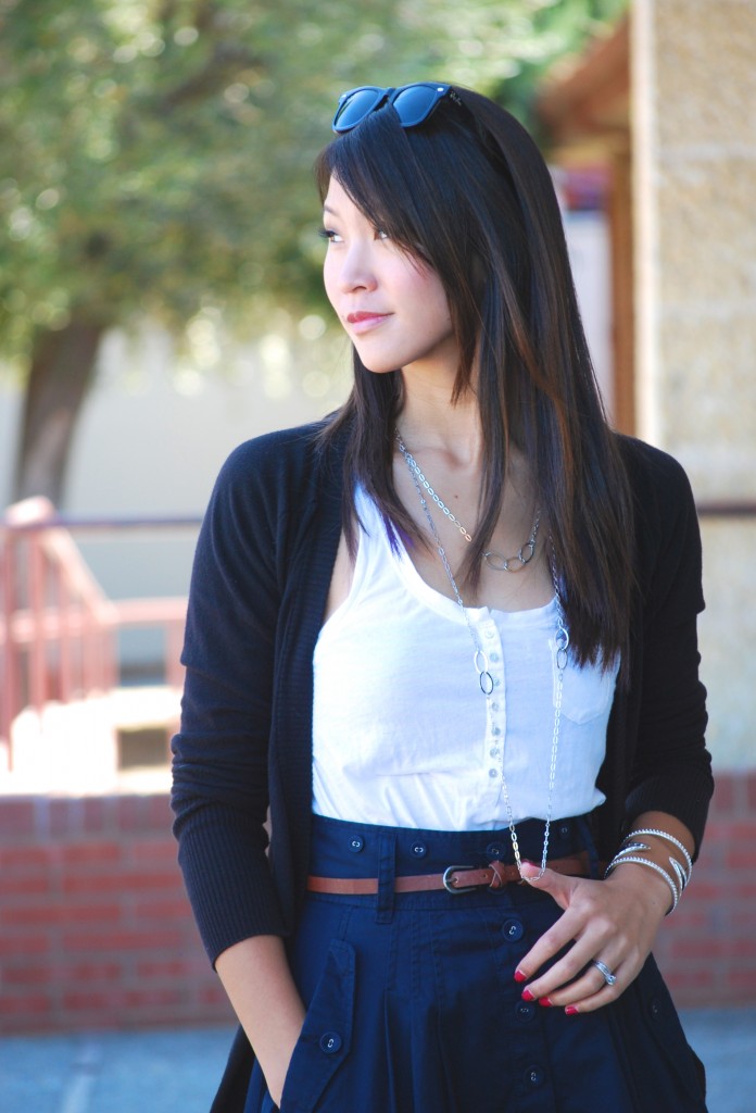 French Connection Nautical Skirt and LA Made Cardigan