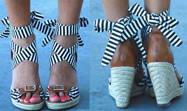 blue and white striped wedges