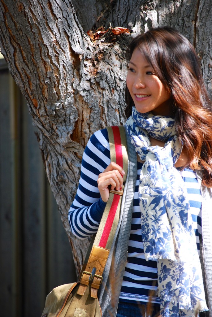 JCrew Floral Scarf and Marc Jacobs canvas bag