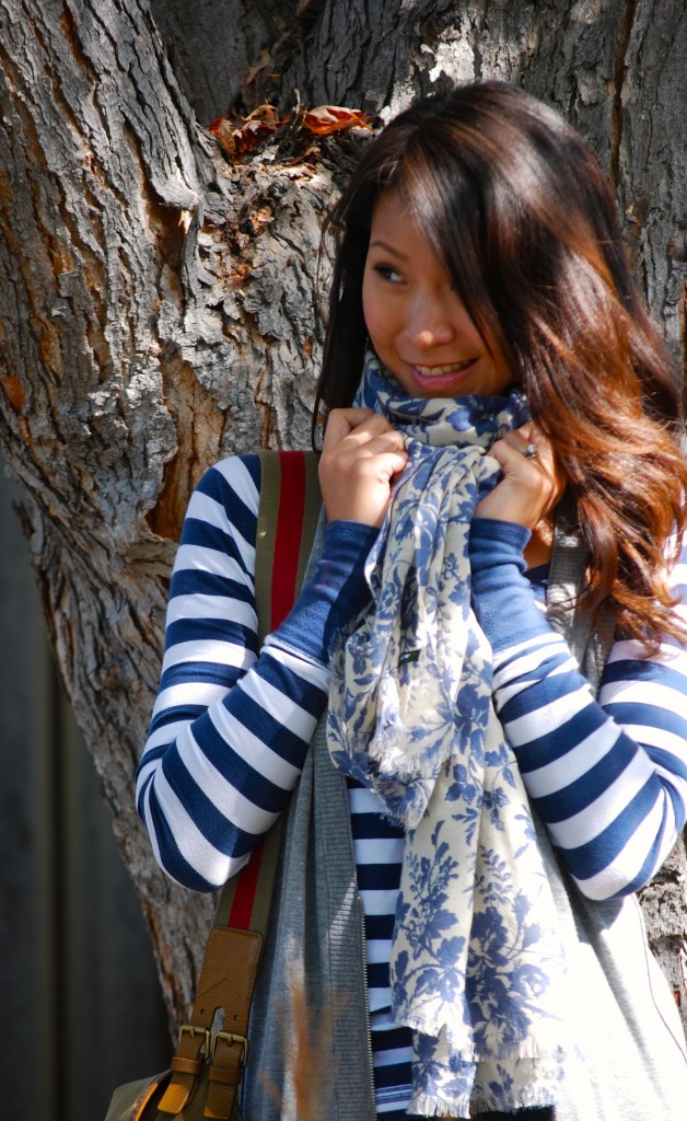 JCrew Floral Scarf and Marc Jacobs canvas bag