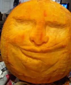 Batman Two-face Pumpkin Carving Progress