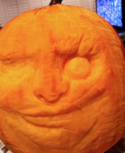 Batman Two-face Pumpkin Carving Progress
