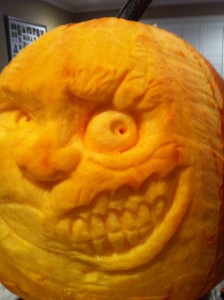 Batman Two-face Pumpkin Carving Progress