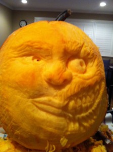 Batman Two-face Pumpkin Carving Progress