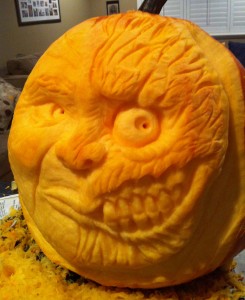 Batman Two-face Pumpkin Carving Progress