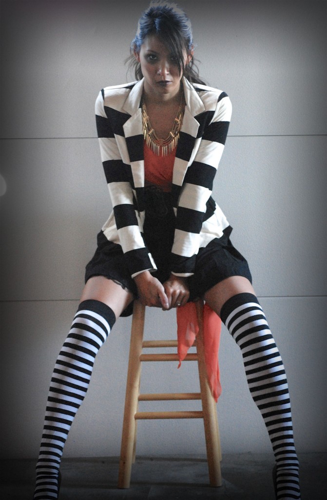 Tim Burton inspired Orange Black Halloween outfit - Striped Blazer and Tights