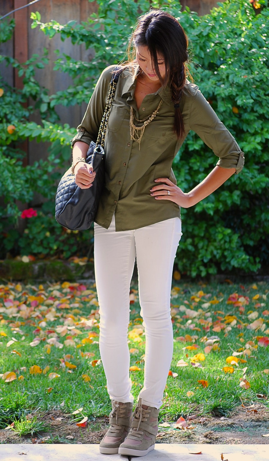 LAMB jacket, Skinny Jeans, Volcom Shirt w/Steve Madden Olympiaa Wedge Sneakers