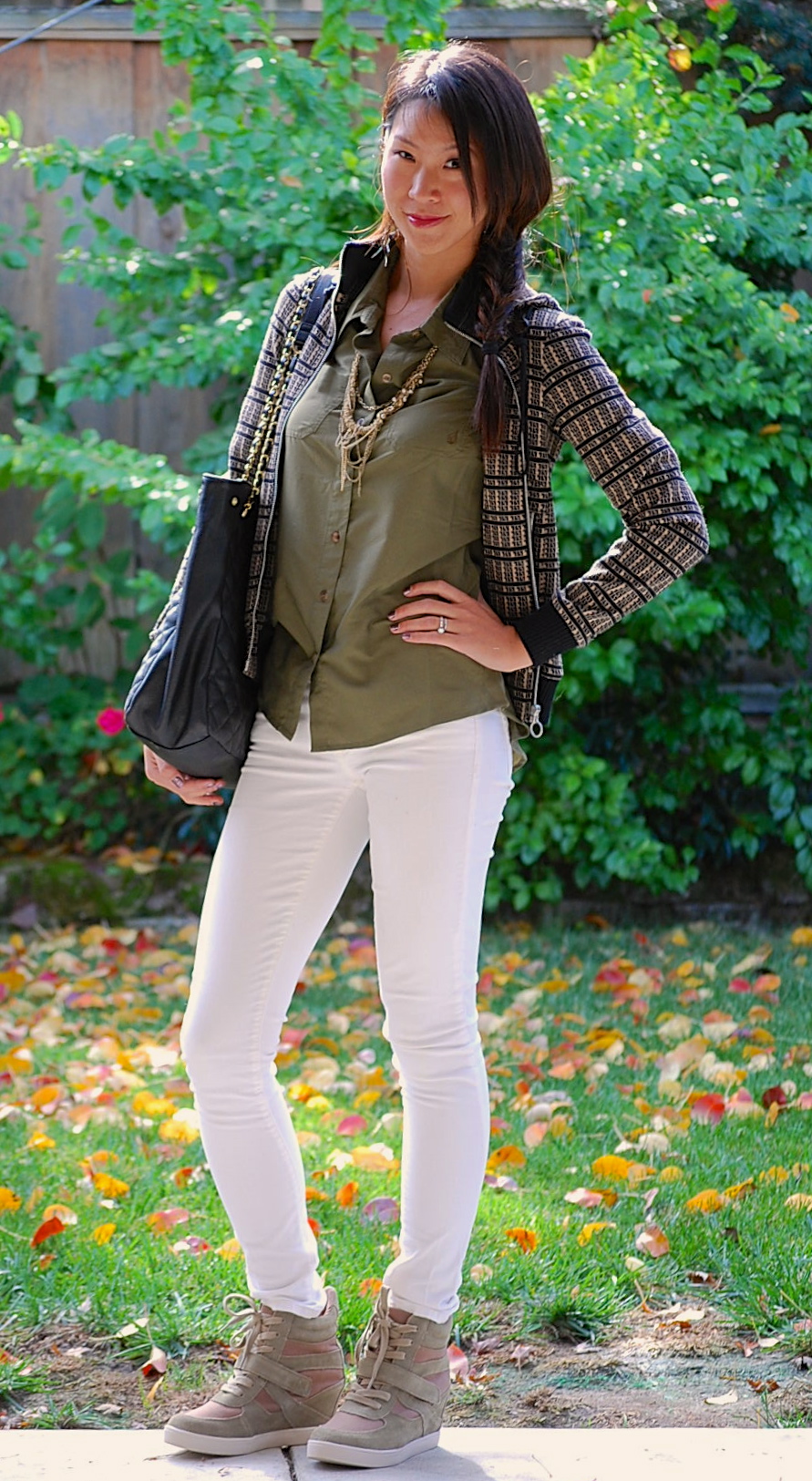 LAMB jacket, Skinny Jeans, Volcom Shirt w/Steve Madden Olympiaa Wedge Sneakers