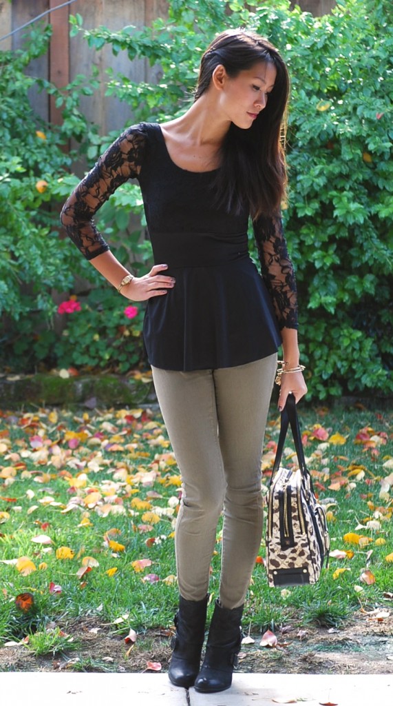 Lace Peplum and Military Skinnies