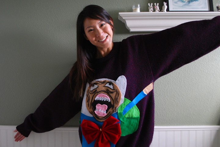 Adventure Time Fin Rage Face Ugly Sweater DIY