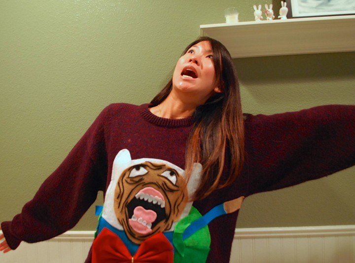 Adventure Time Finn Rage Face Ugly Christmas Sweater DIY