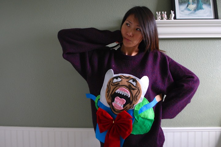 Adventure Time Fin Rage Face Ugly Sweater DIY