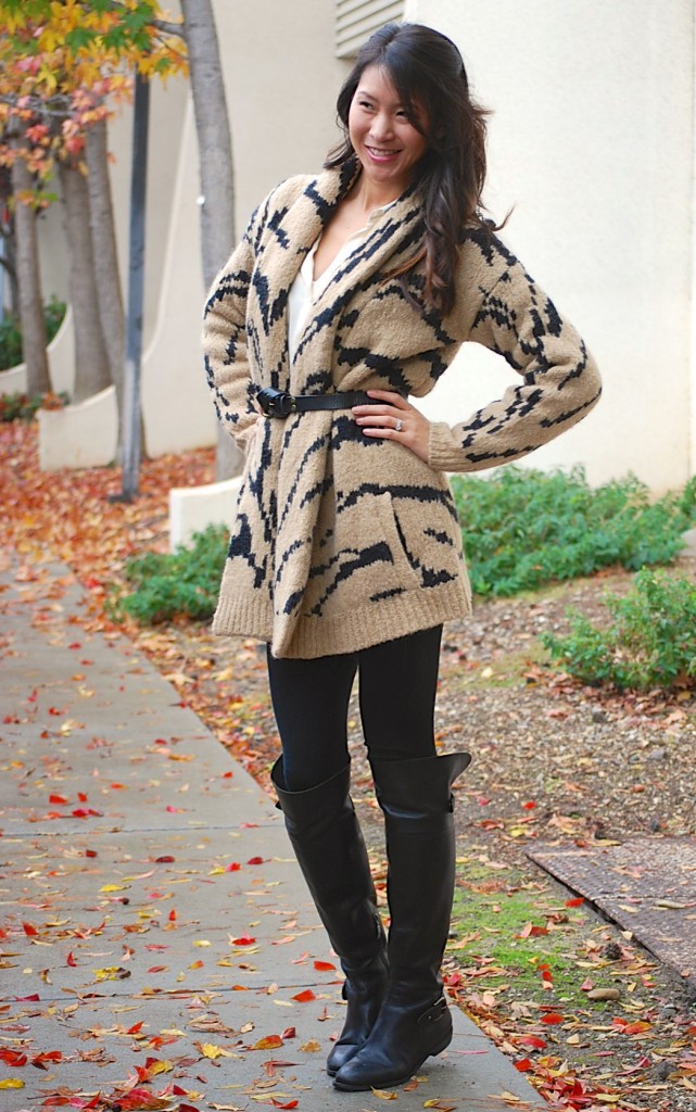 Juicy Couture Ziger Tiger Print Cardigan Coat and Over Knee Boots