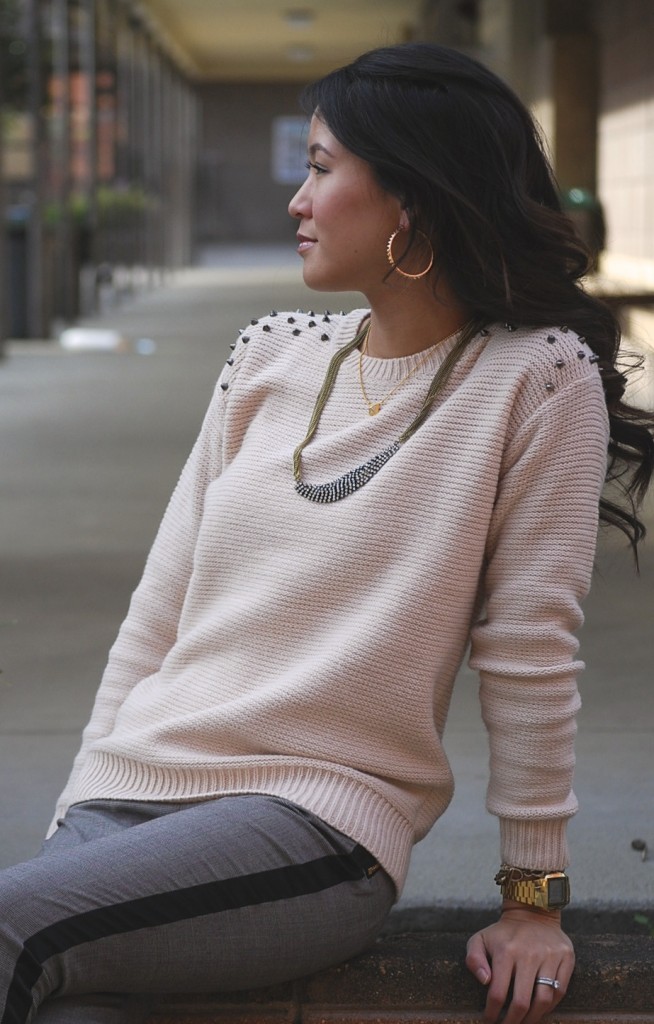 Studded Spiked Shoulder Sweater