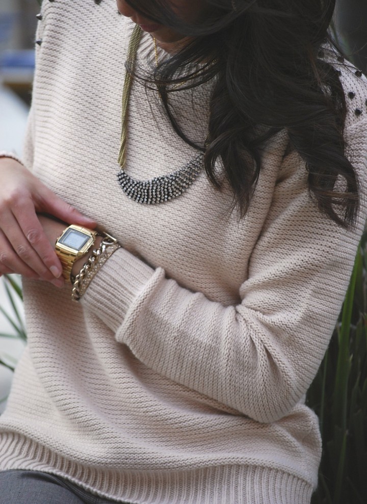 Studded Spiked Shoulder Sweater