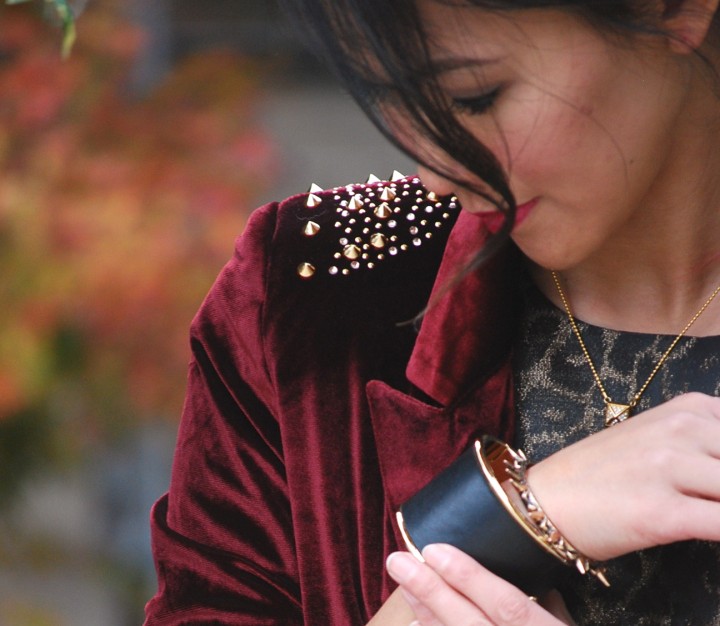 Sister Jane Studded Red Velvet Blazer with Leopard Print Dress