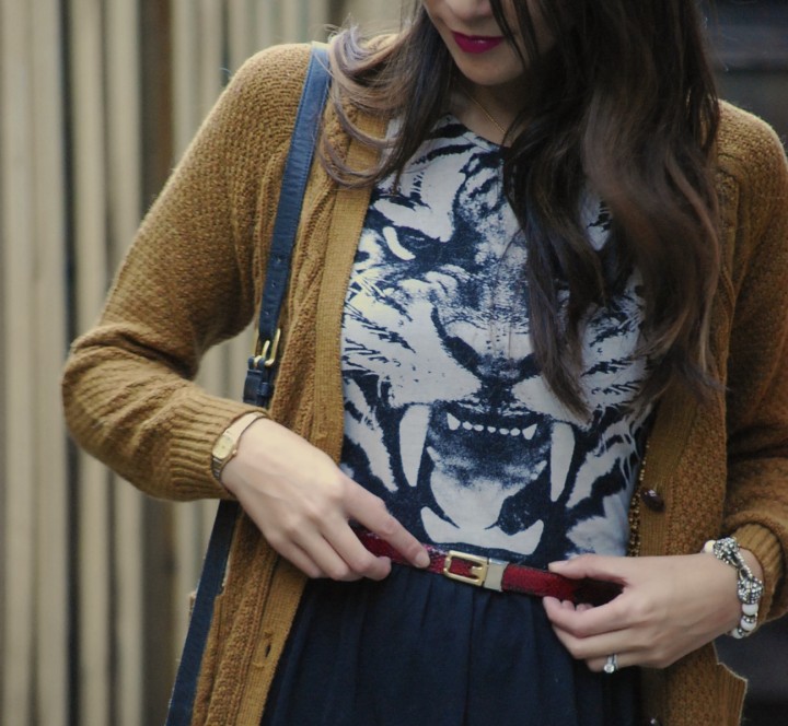 Grandpa cardigan and Topshop Tiger Face Dress