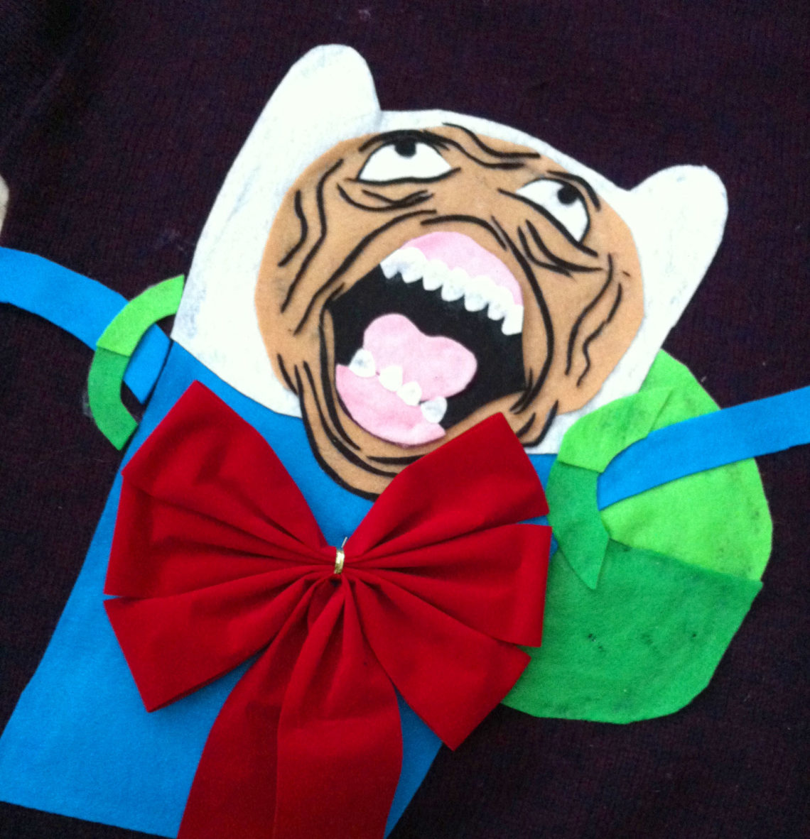 Adventure Time Fin Rage Face Ugly Sweater DIY