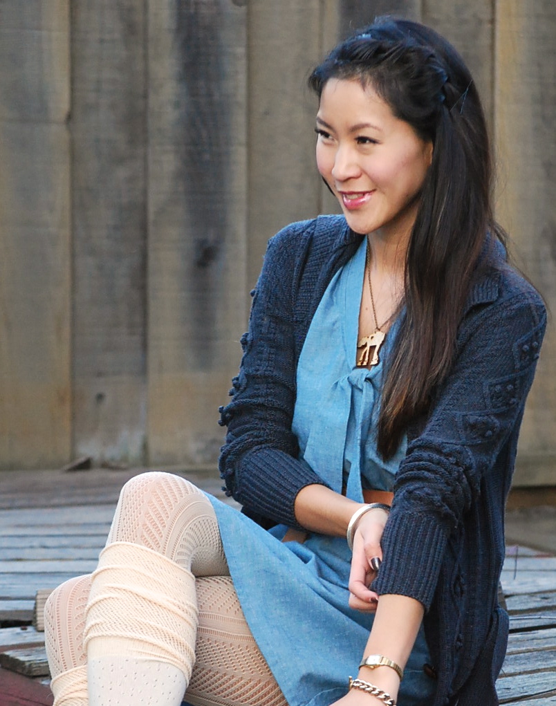 Little Four Clothing Denim Dress and AT-AT necklace with Juicy Long Cardigan