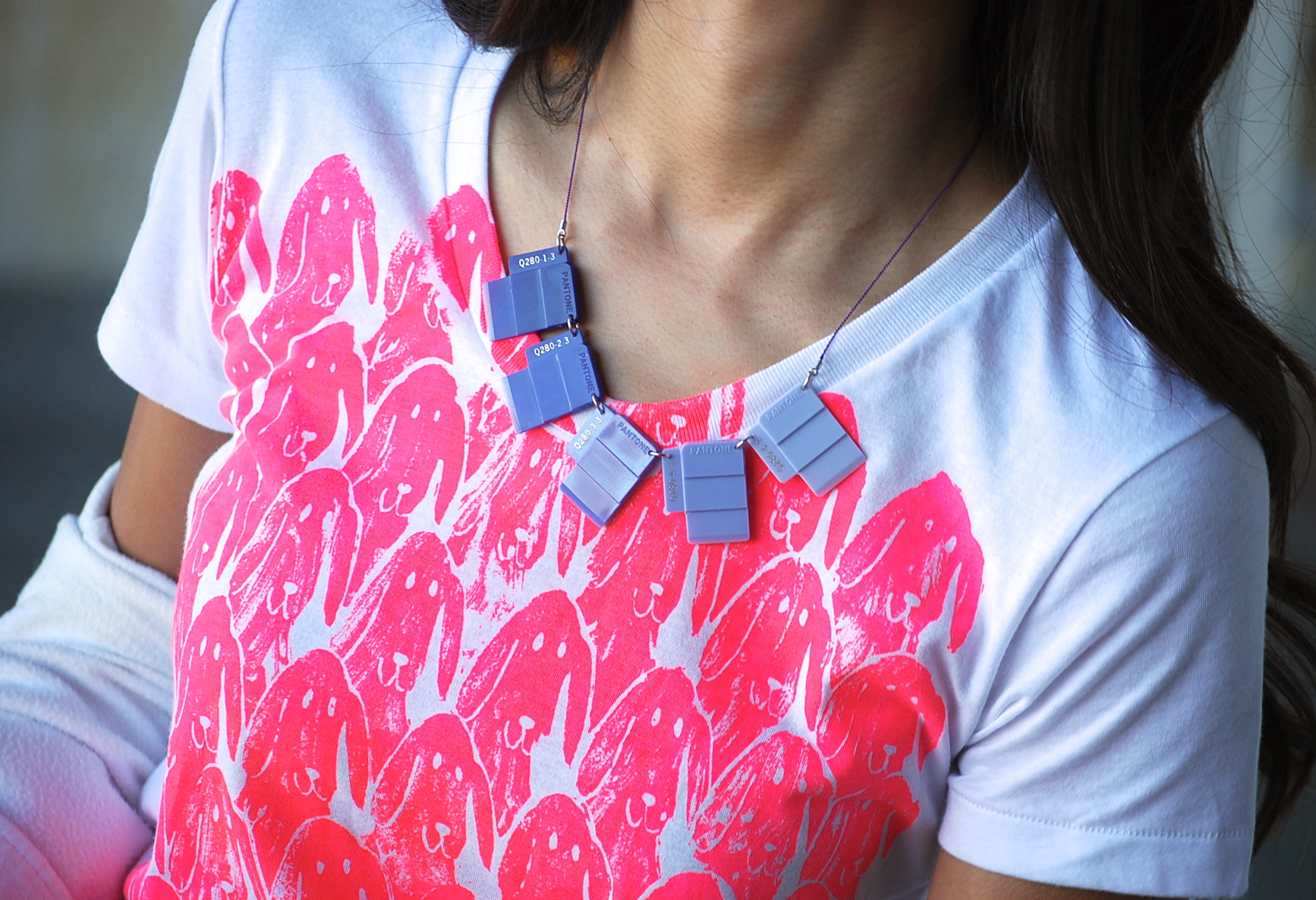 Dog Print Ritsuko Hirai Shirt, Pantone Necklace