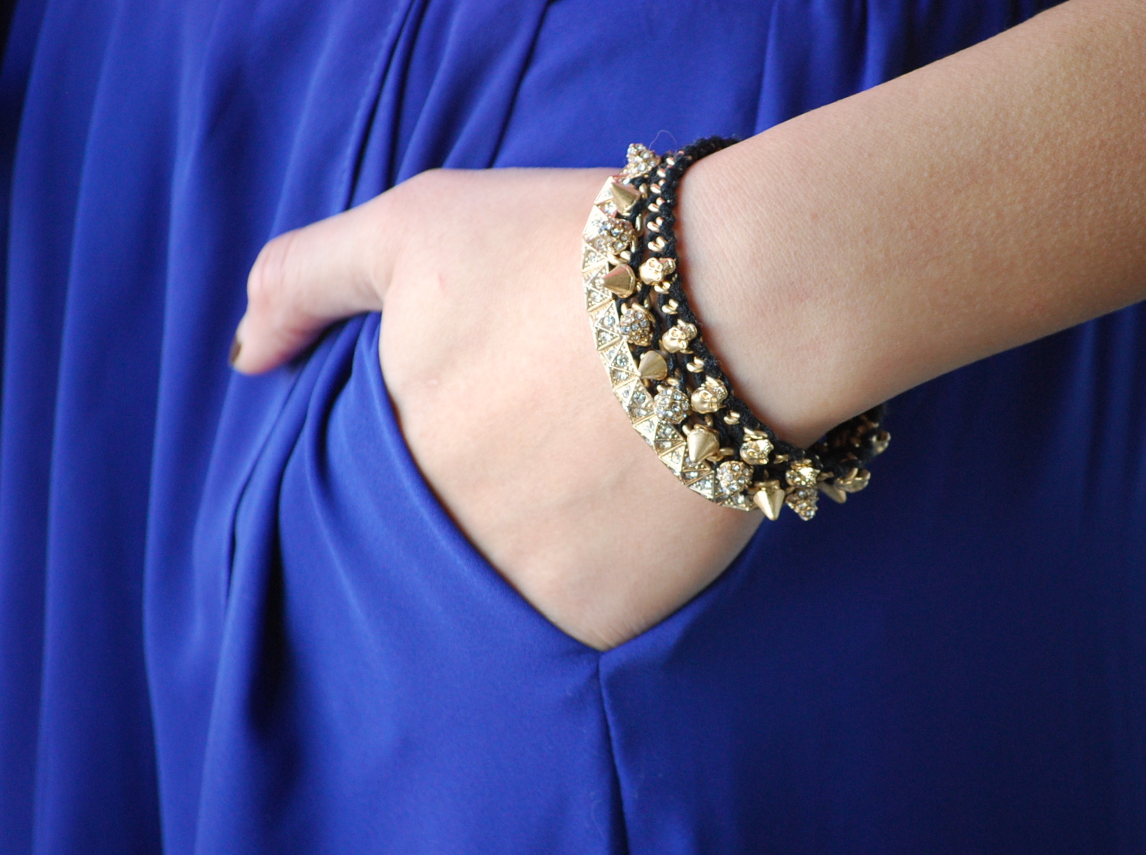 Blue Tulip Skirt and Zara skull spike bracelets