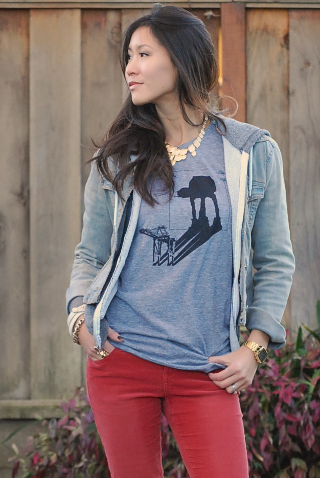 Girl and The Rhino AT-AT shirt and corduroy skinnies