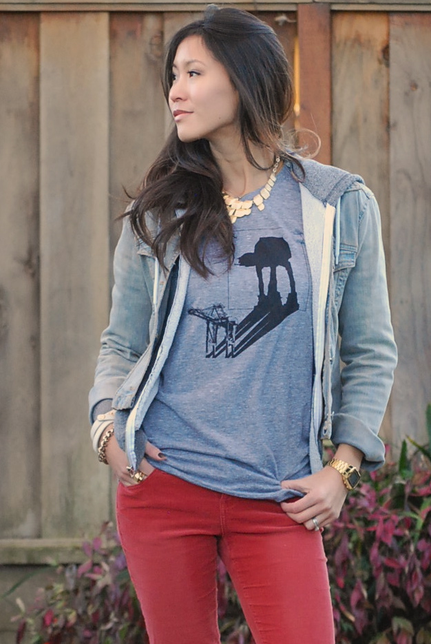 Girl and The Rhino AT-AT shirt and corduroy skinnies