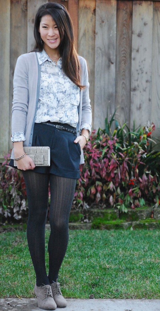 Club Monaco Ella Print Shirt and Shorts with Tights