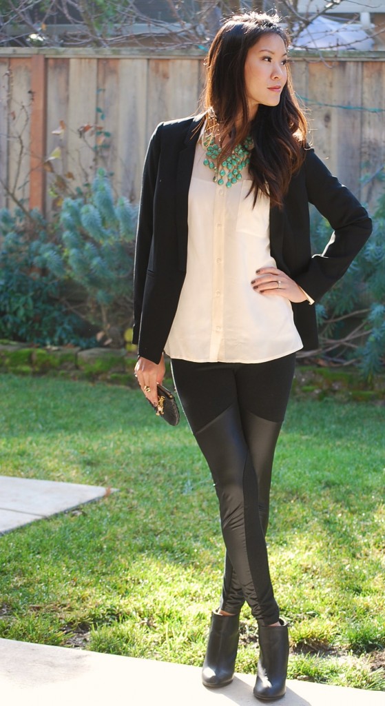 Silk Shirt and Blazer with Spliced Leggings