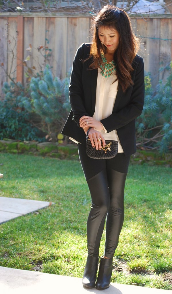 Silk Shirt and Blazer with Spandex Leggings